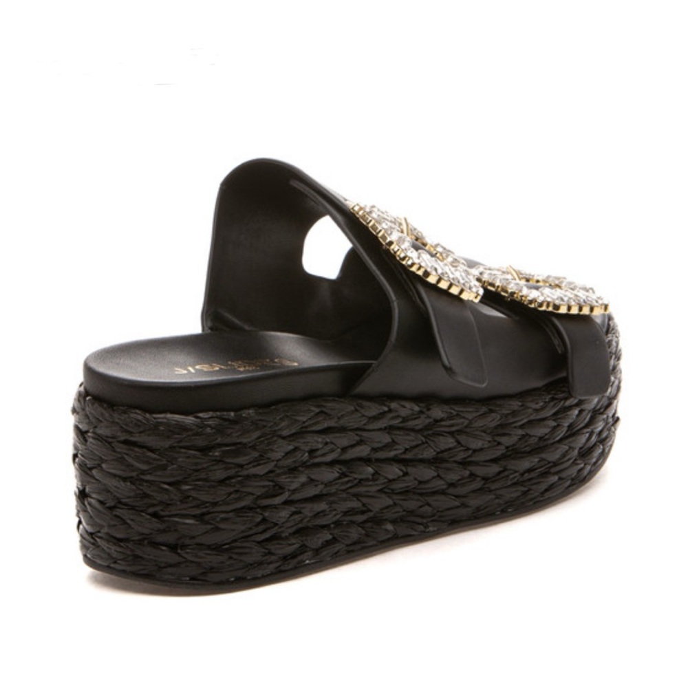 NWT J/SLIDES J/SLIDES QUINLEY Black Leather Sandal - Picture 3 of 16